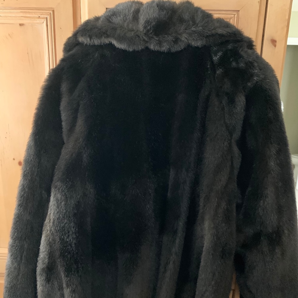 Dennis Basso Black Faux Fur Coat Large